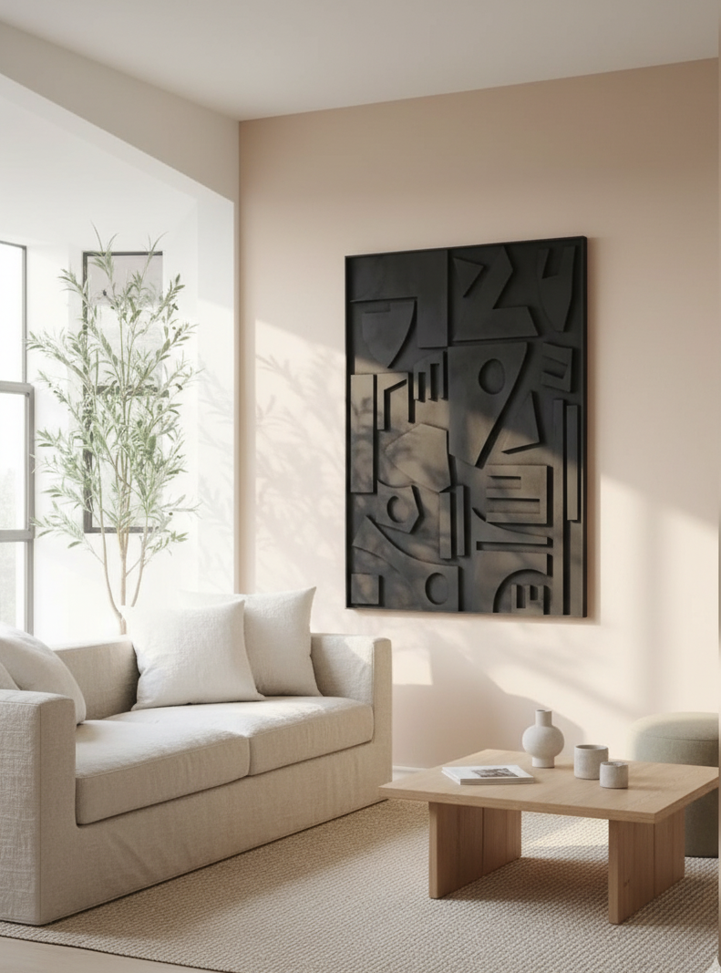 Noir Geometry Large 3D Wall Panel
