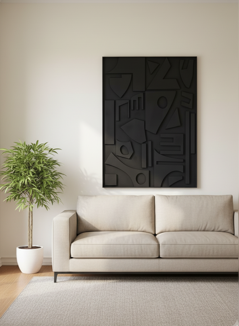 Noir Geometry Large 3D Wall Panel