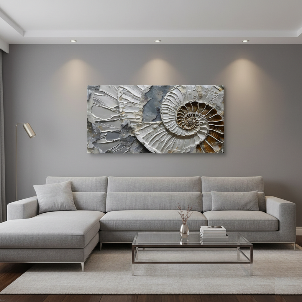 Ammonite Reverie: Textured Fossil Wall Art