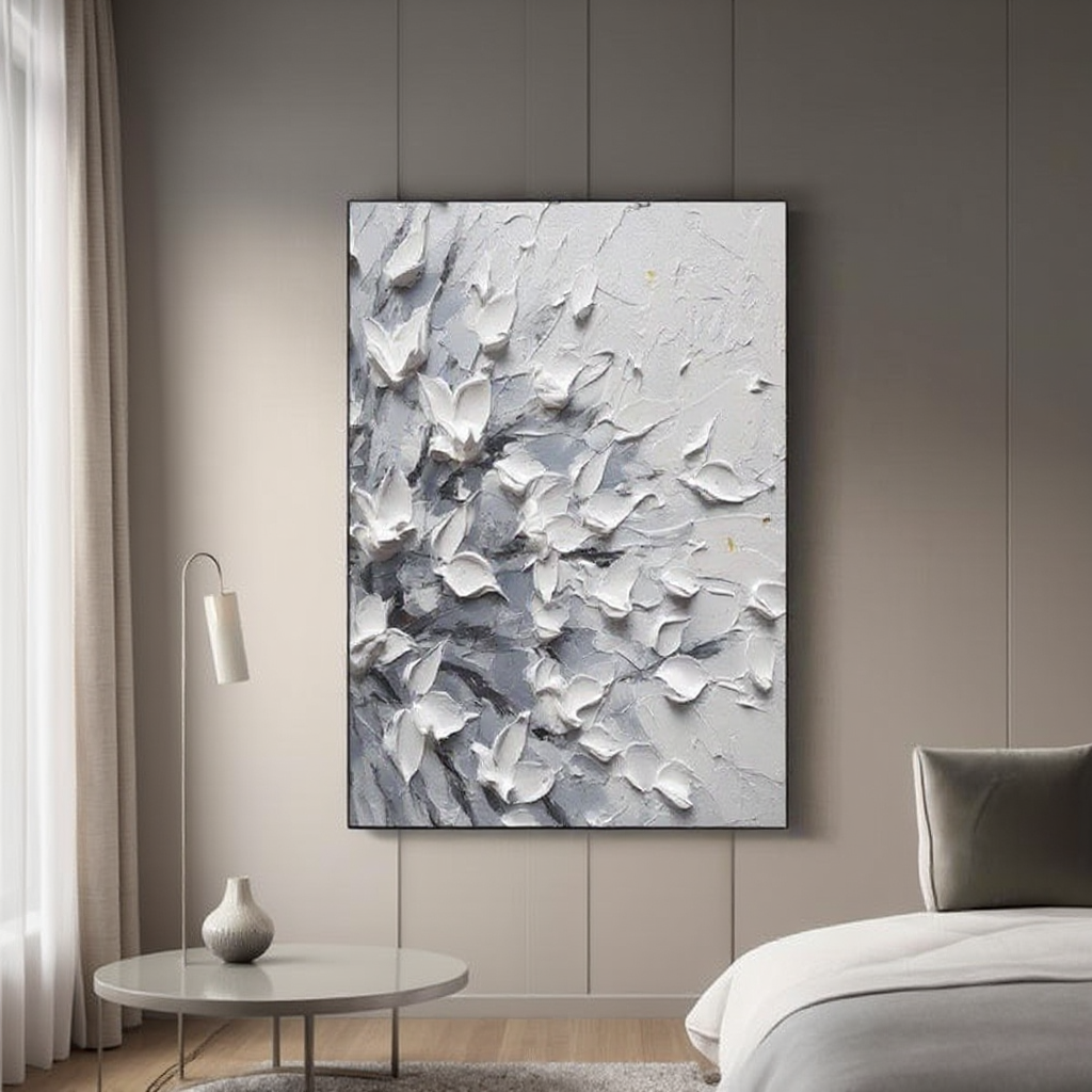 White petal flurry on gray