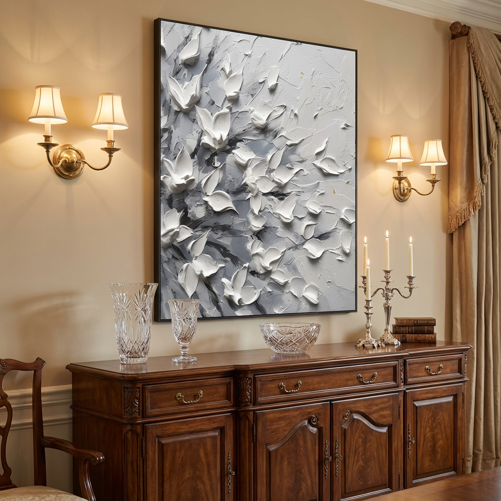 White petal flurry on gray