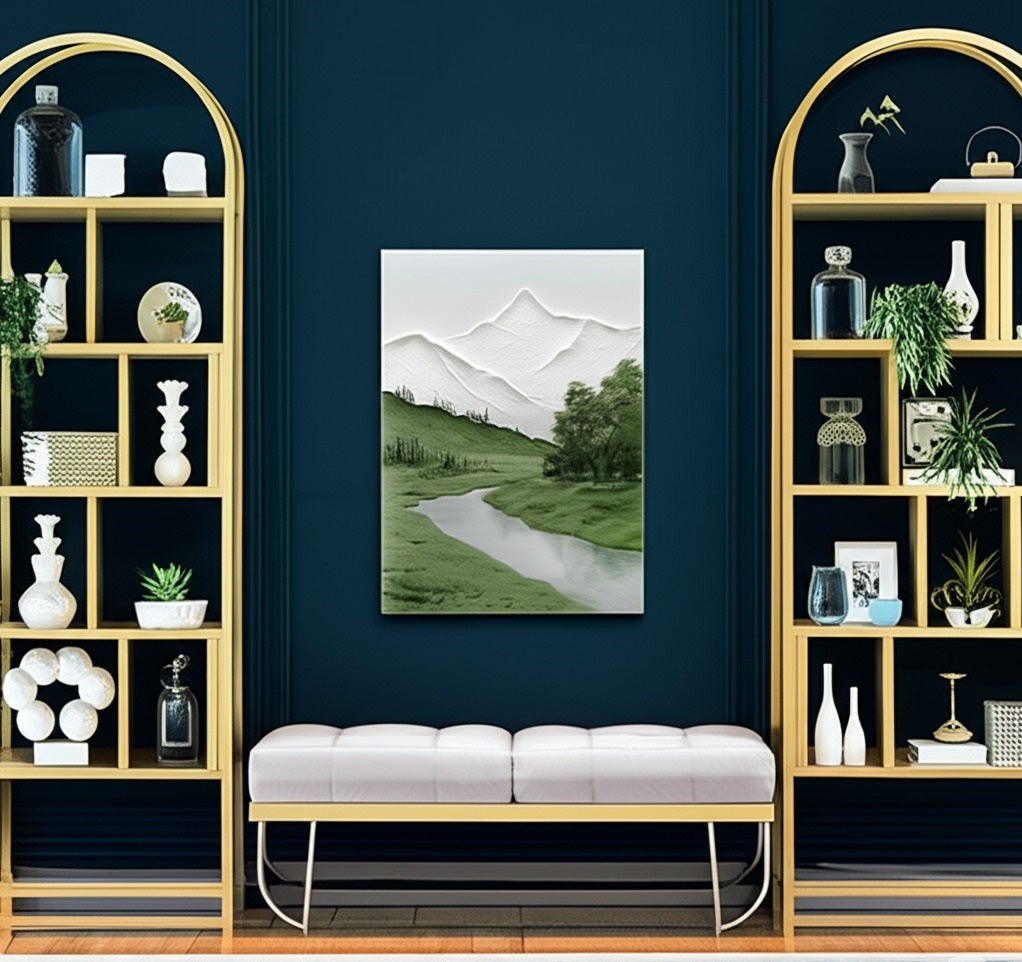 Tranquil Valleys: Mountain River Landscape Art