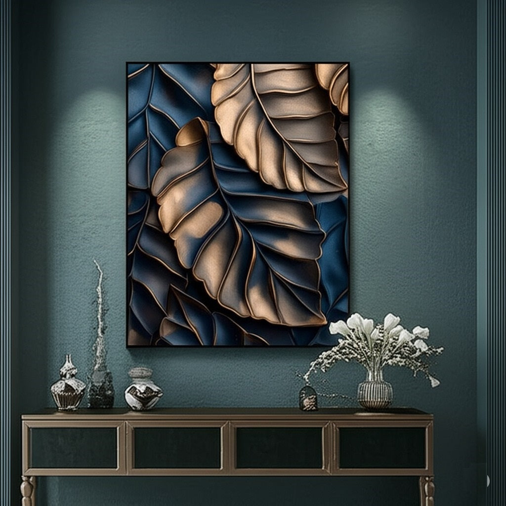 Navy & Gold Leaf Abstract Leaves Wall Art