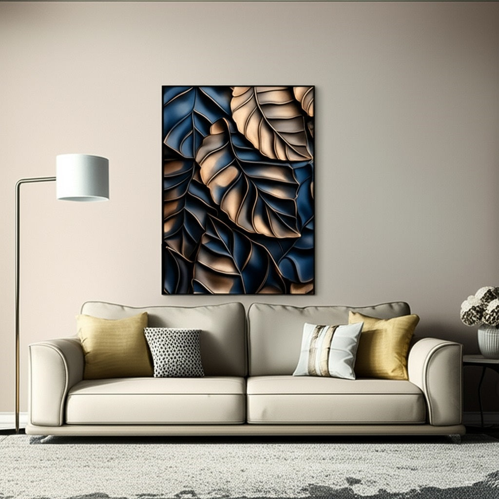 Navy & Gold Leaf Abstract Leaves Wall Art