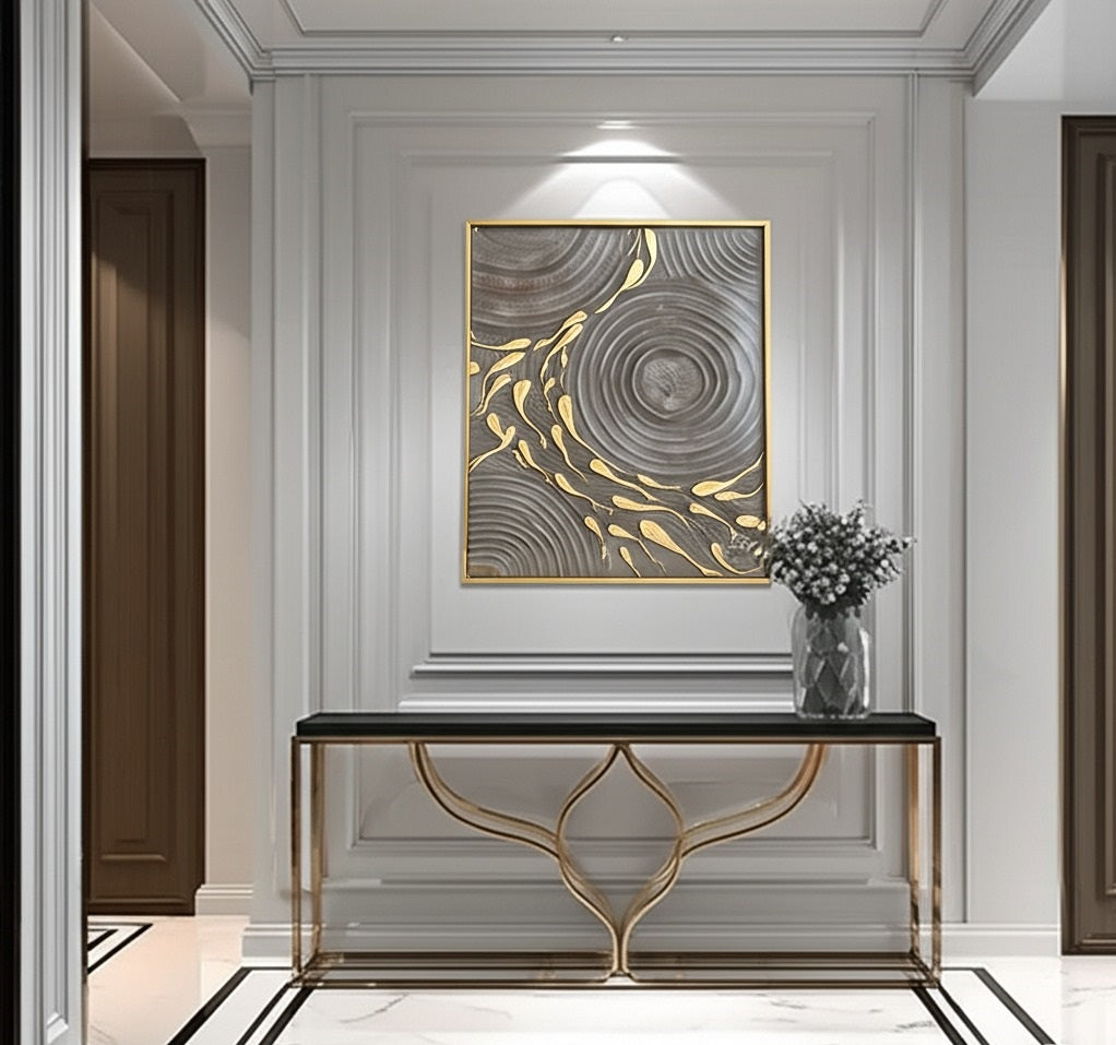 Golden Flow: Luxe Ripples on Charcoal Elegance