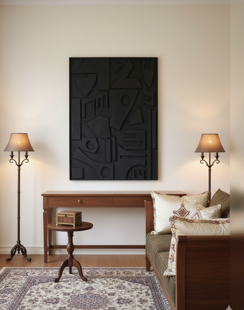 Noir Geometry Large 3D Wall Panel