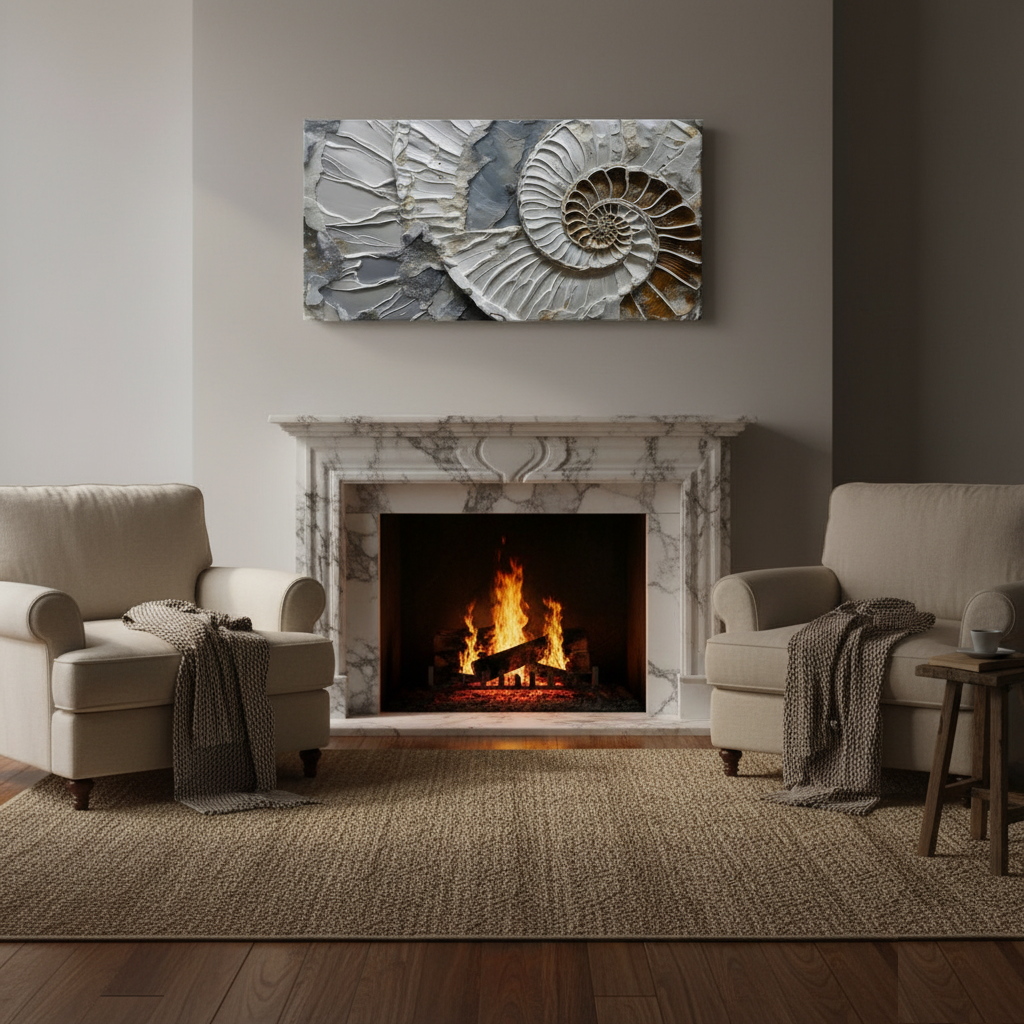 Ammonite Reverie: Textured Fossil Wall Art