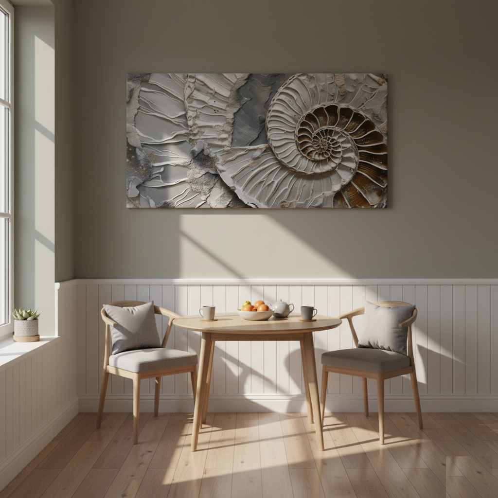 Ammonite Reverie: Textured Fossil Wall Art