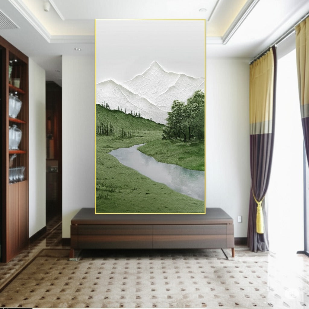Tranquil Valleys: Mountain River Landscape Art