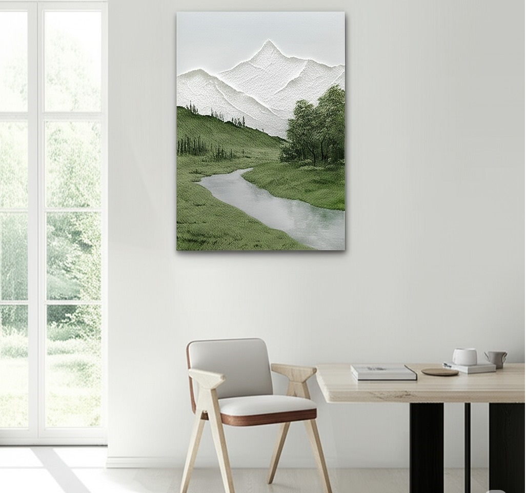 Tranquil Valleys: Mountain River Landscape Art
