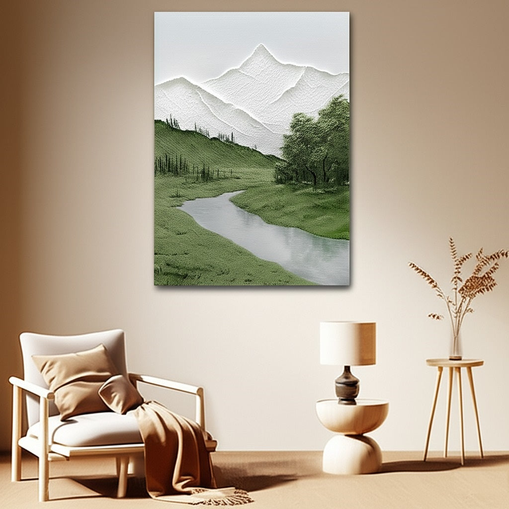 Tranquil Valleys: Mountain River Landscape Art