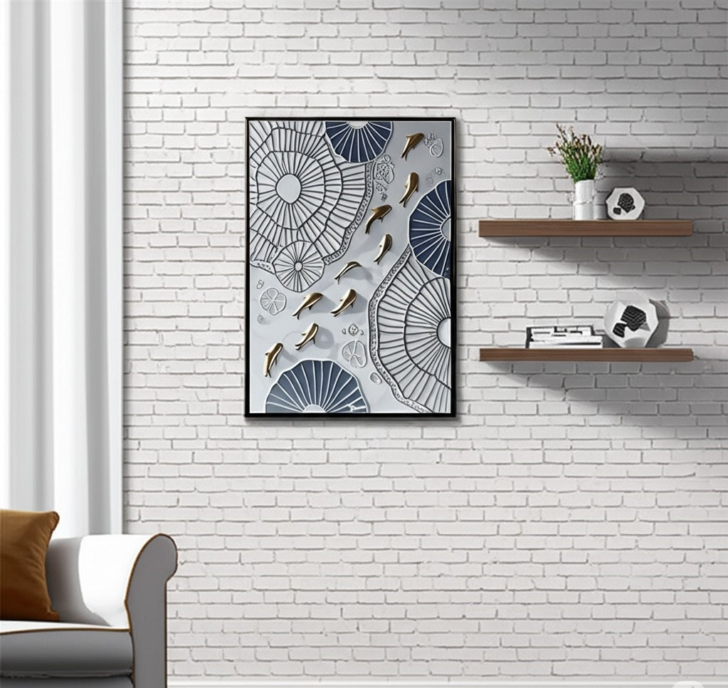 Lotus Drift: Golden Koi on Sculpted Waters