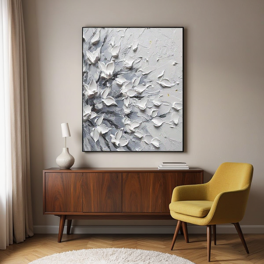 White petal flurry on gray